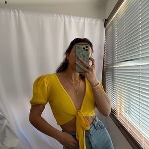 Yellow tie crop top